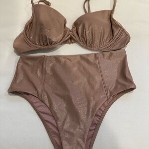 Victoria’s Secret Shimmering Blush gold glitter Bikini Set NWOT